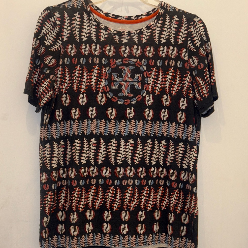 Tory Burch fern Patterned blue and rust T-Shirt cotton size M - Picture 2 of 9